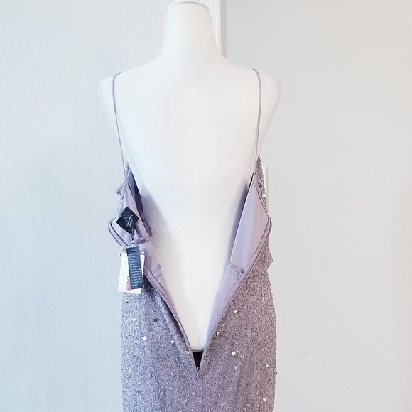 Adrianna Papell Lilac Gray Sequin Beaded long Dress - Picture 10 of 14
